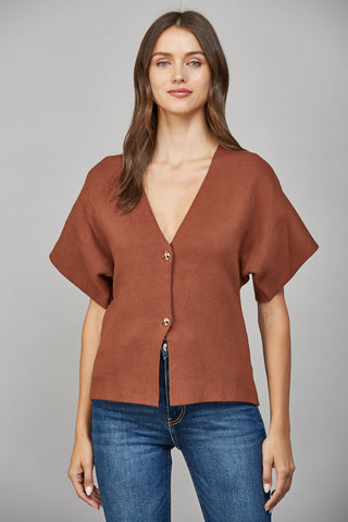 Brown Front Button Cardigan