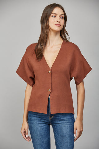 Brown Front Button Cardigan