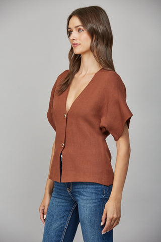 Brown Front Button Cardigan