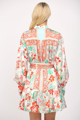 Cream Multi Color Print Scarf Dress