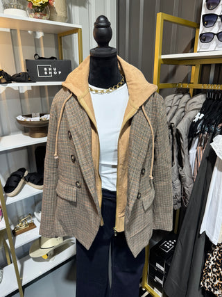 Attached Hoodie Detail Twofer Blazer