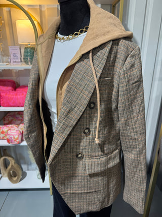 Attached Hoodie Detail Twofer Blazer