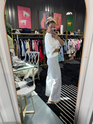 White and Navy Patch Pocket Wide Leg Pants