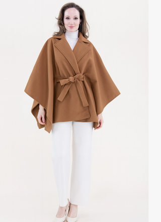 Notched Lapel Belted Tailored Cape