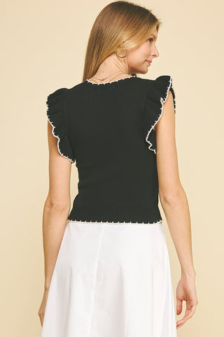 Embroidered Short Sleeve Sweater Top