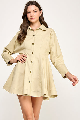 Twill Button Down Mini Dress