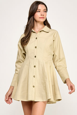 Twill Button Down Mini Dress