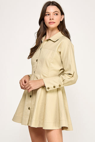 Twill Button Down Mini Dress