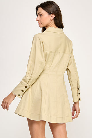 Twill Button Down Mini Dress