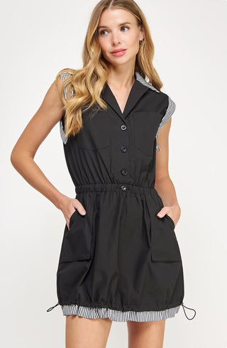 Black Poplin Sleeveless Dress