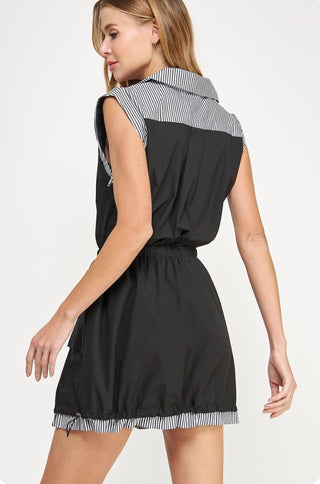 Black Poplin Sleeveless Dress