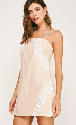 Oatmeal and White Linen Mini Dress