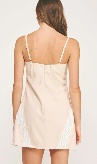 Oatmeal and White Linen Mini Dress