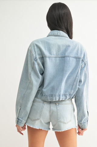 Tie Waist Denim Crop Jacket