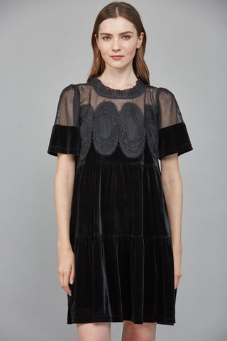 Velvet Mesh Applique Dress