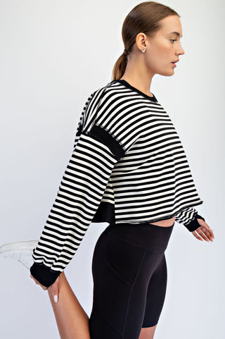 Stripe Open Back Long Sleeve Top