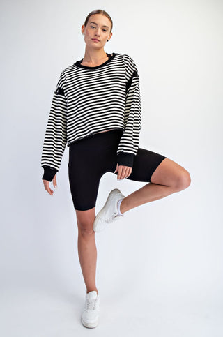 Stripe Open Back Long Sleeve Top