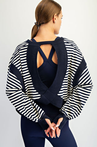 Stripe Open Back Long Sleeve Top