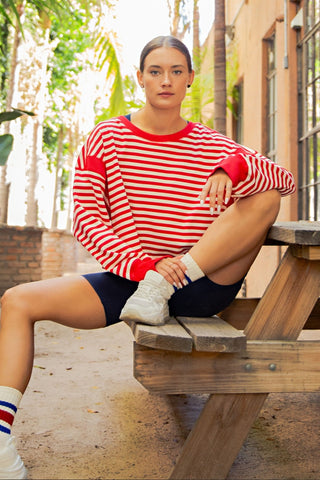 Stripe Open Back Long Sleeve Top