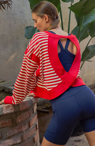 Stripe Open Back Long Sleeve Top