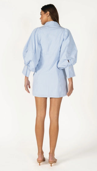 Blue Stripe Puff Sleeve Dress