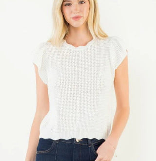 White Scallop Detail Knit Top