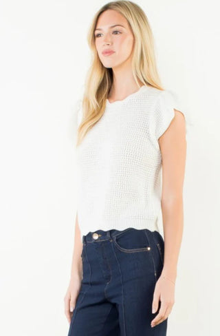 White Scallop Detail Knit Top