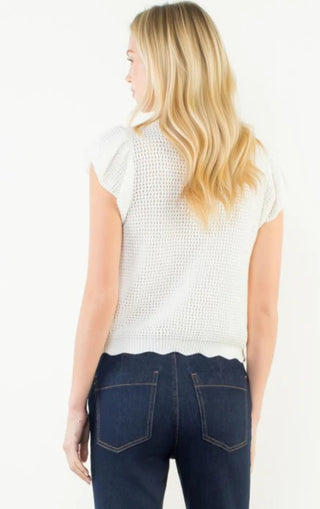 White Scallop Detail Knit Top