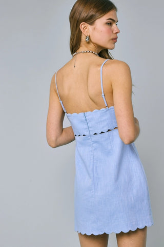 Sky Blue Scallop Mini Dress