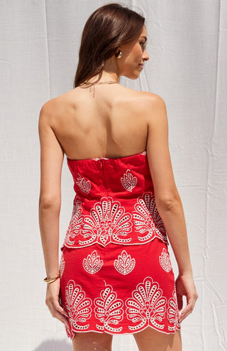 Embroidered Strapless Mini