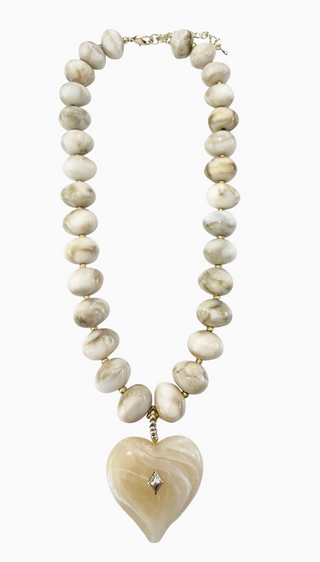 Holden Beaded Heart Necklace - Cream