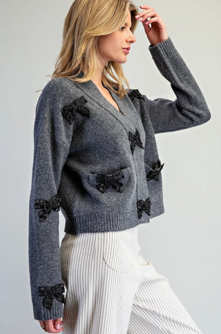 Beaded Bow Knit Cardigan