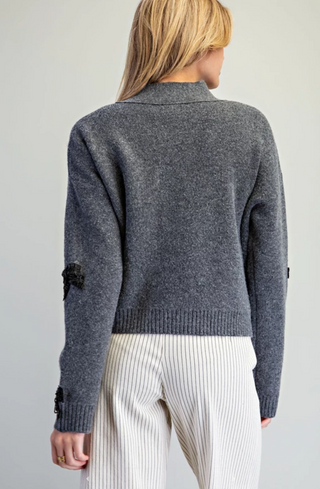 Beaded Bow Knit Cardigan