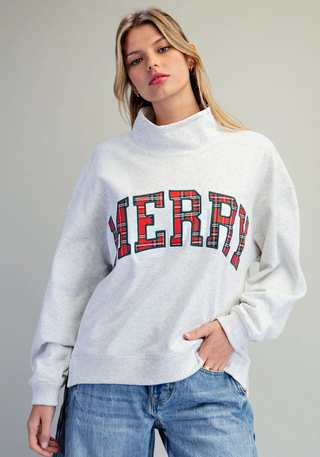 Plaid Merry Funnel Neck Sweater