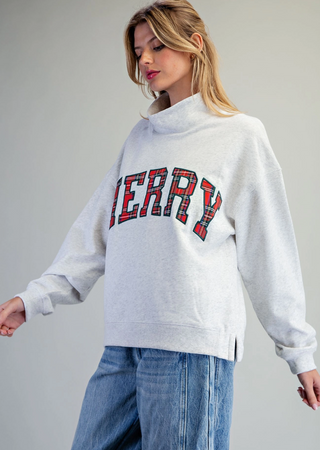 Plaid Merry Funnel Neck Sweater