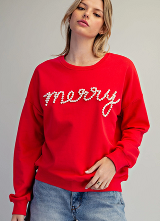 Pearl Embellished Merry Sweatshirt
