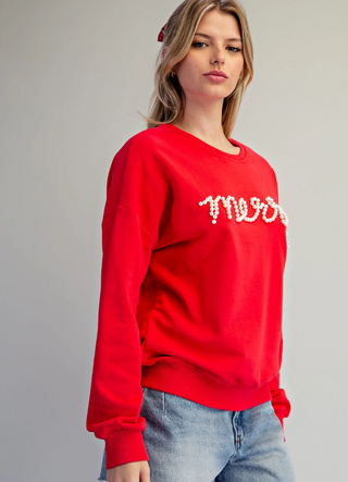 Pearl Embellished Merry Sweatshirt