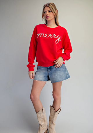 Pearl Embellished Merry Sweatshirt