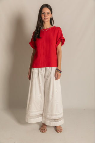3-Ply Cotton Gauze Capped Sleeve Top