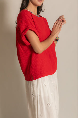 3-Ply Cotton Gauze Capped Sleeve Top