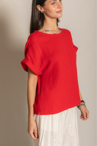 3-Ply Cotton Gauze Capped Sleeve Top