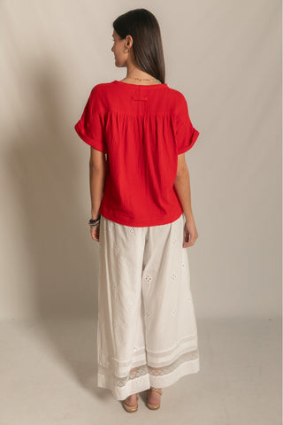 3-Ply Cotton Gauze Capped Sleeve Top