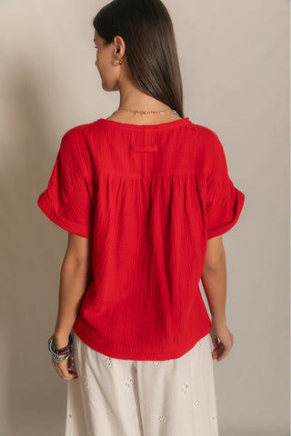 3-Ply Cotton Gauze Capped Sleeve Top