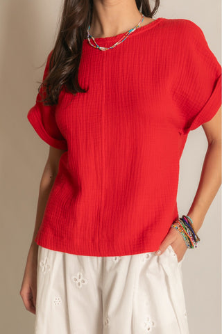 3-Ply Cotton Gauze Capped Sleeve Top