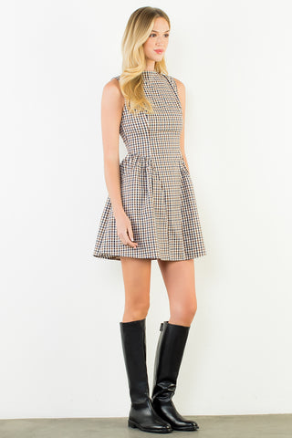 Brown Gingham Mini Dress
