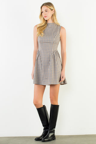 Brown Gingham Mini Dress