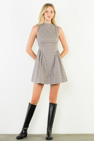 Brown Gingham Mini Dress