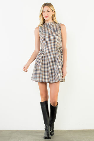 Brown Gingham Mini Dress