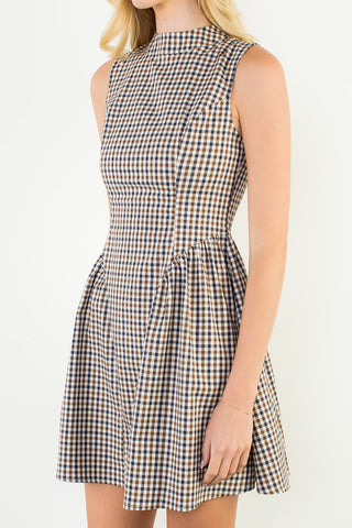 Brown Gingham Mini Dress