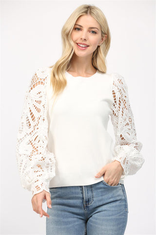 White Broderie Sleeve Sweater